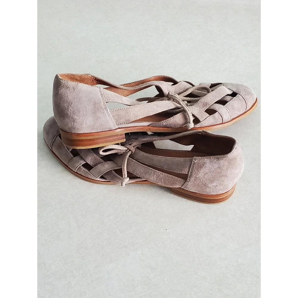 Jeffrey Campbell Canela Flats Taupe Suede Woven Huarache Sandals Size 6.5 Boho‎